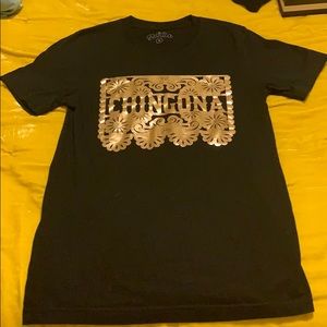Black chingona t shirt with gold accent